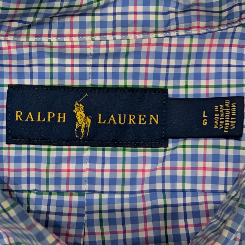 Polo Ralph Lauren Men's Dress Shirt, Size L, Blue, White, Red and Green Plaid - Picture 4 of 7